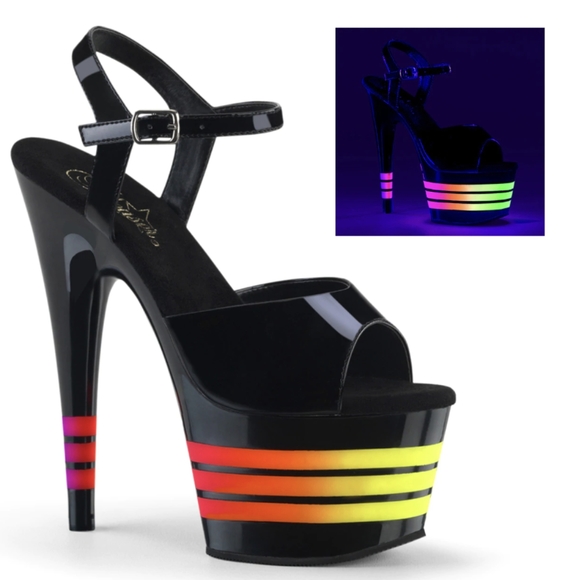 Pleaser Adore 709UVLN Black Patent and Neon Platform Heels Size 11 - Picture 12 of 12